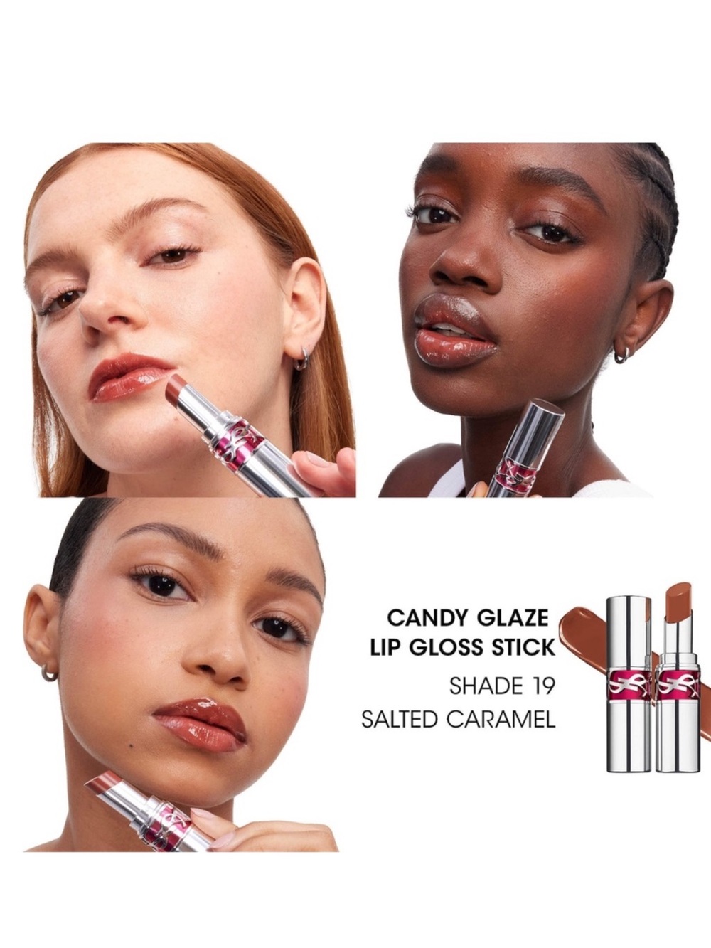 YSL Candy Glaze Mini Lip Gloss Stick Shade 19 Salted Caramel: Rosy Caramel Brown - Picture 6 of 7